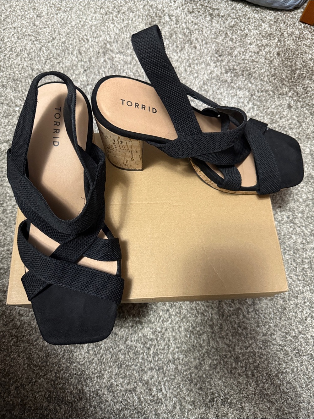 torrid Black Crisscross Cork Block Heel Sandals